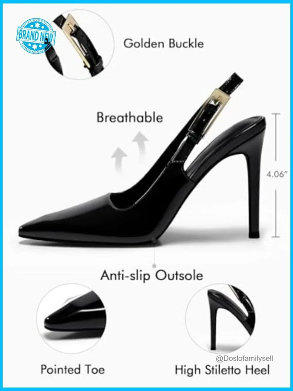 Slingback High Heels Pointed Toe Stilettos Metal Buckle Dress Party Pumps